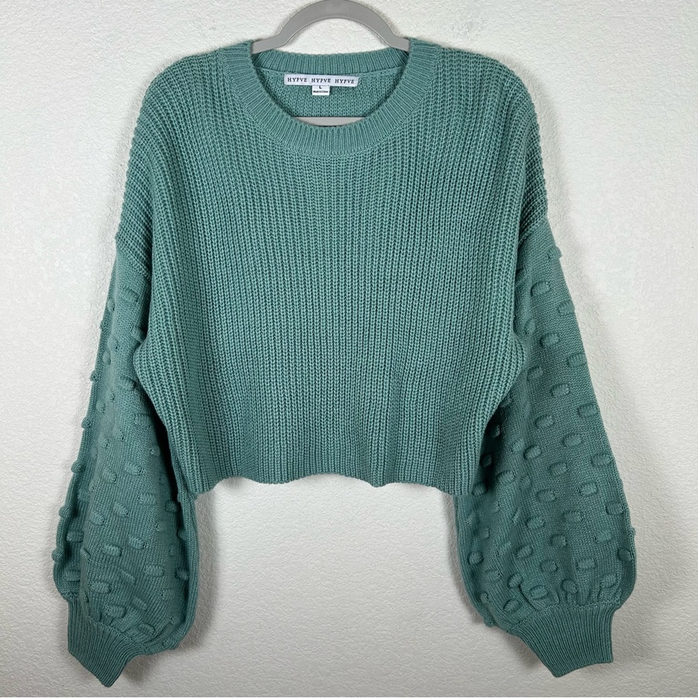 Hyfve Hyfve Hyfve Women’s Sz L cropped, balloon sleeves, bobbles, Cotton/Acrylic